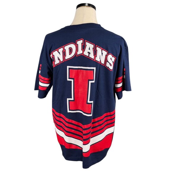 Vintage 90s Cleveland Indians Salem Sportswear Navy Graphic T-Shirt Large - Picture 2 of 8